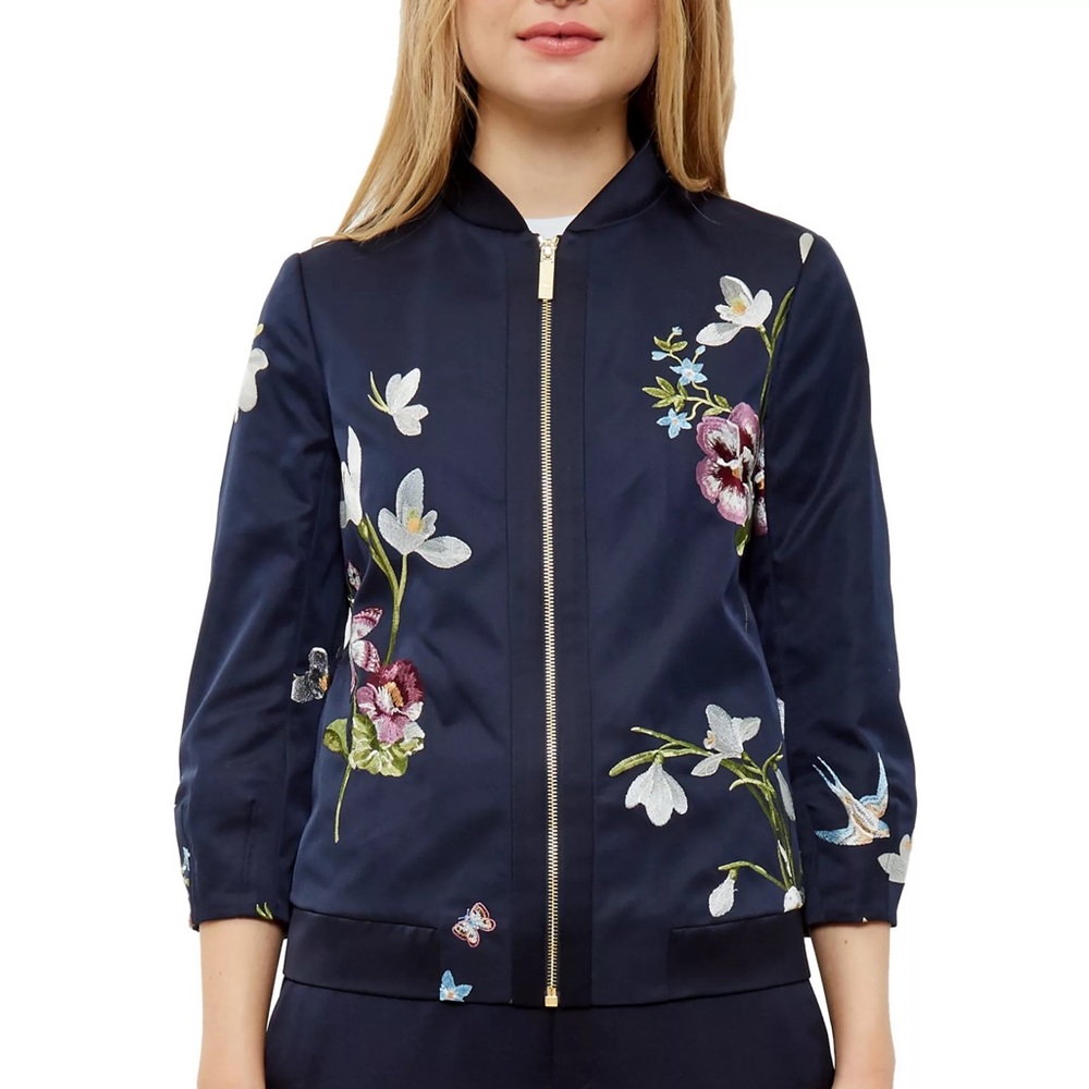 Ted Baker Embroidered Navy Bomber Jacket